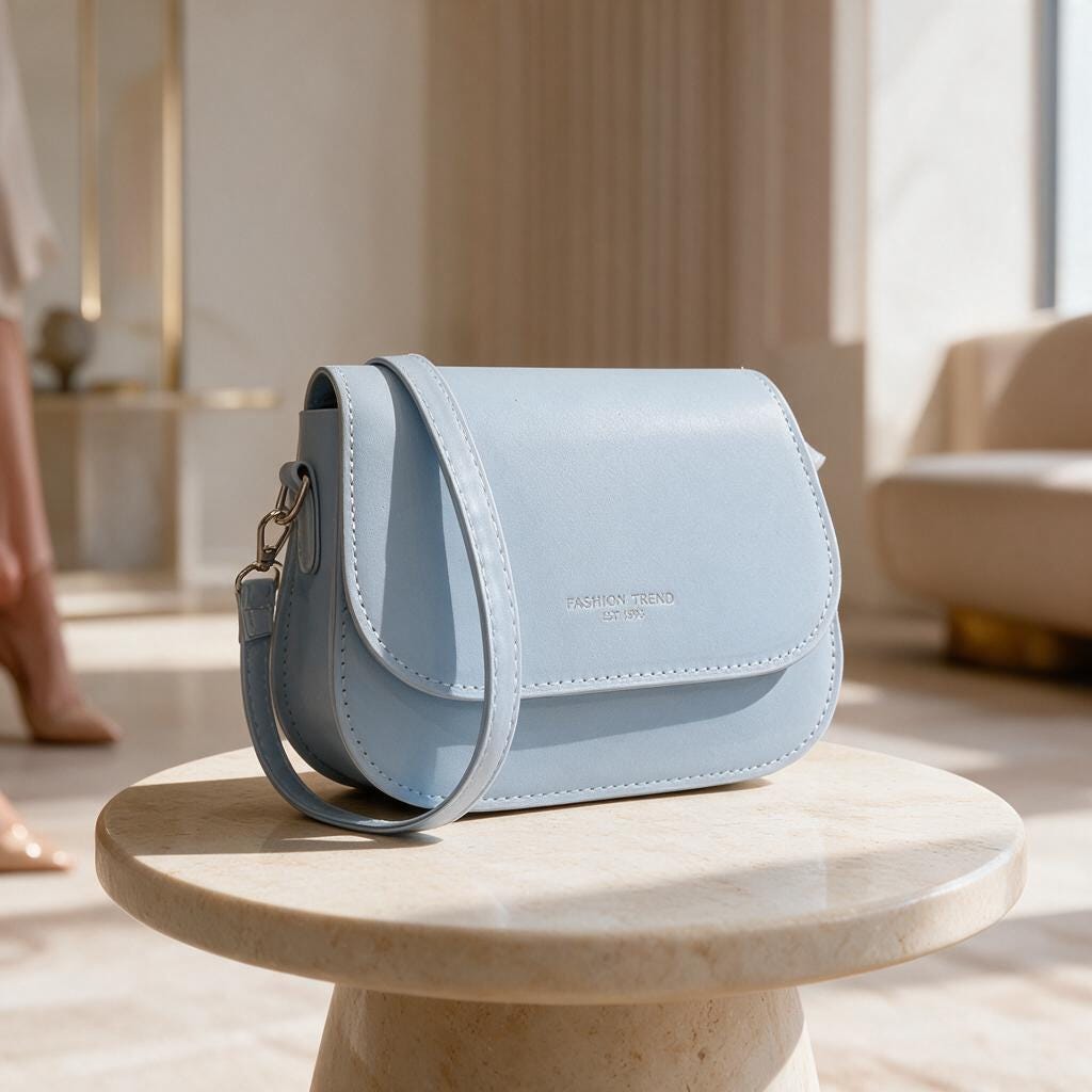 Light Blue Flap Shoulder Bag, Structured Crossbody Purse, Pastel Blue Handbag, Minimalist Everyday Bag