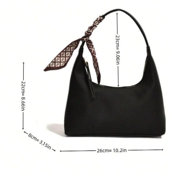 Black Shoulder Bag, Hobo Purse, Scarf Handle Handbag, Black Zip Bag, Minimalist Everyday Purse