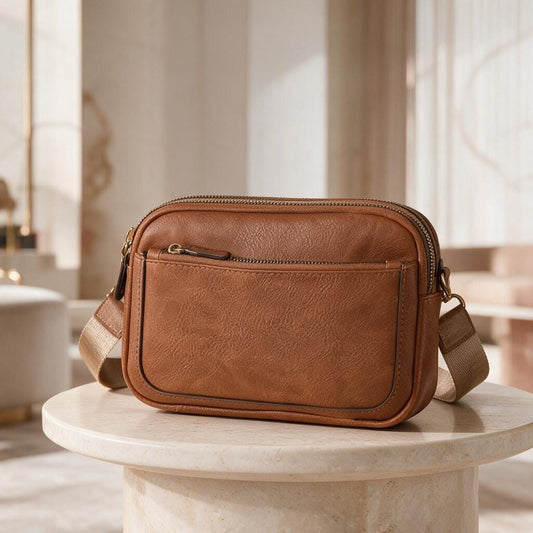 Brown Crossbody Bag, Small Sling Bag for Women, Camel Shoulder Purse, Minimalist Everyday Bag, Compact Travel Crossbody