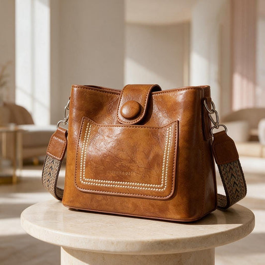 Brown Shoulder Handbag, Structured Purse with Front Pocket, Vintage Inspired Bag, Boho Crossbody Purse, Everyday Womens Bag
