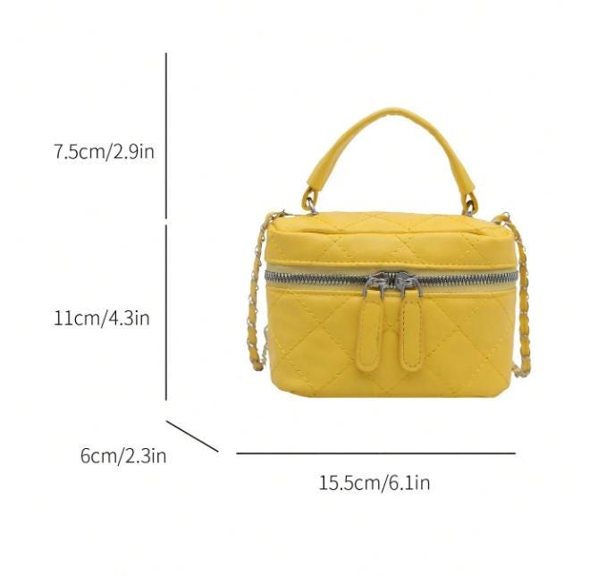 Yellow Quilted Crossbody Bag, Mini Top Handle Purse, Small Shoulder Bag, Y2K Handbag