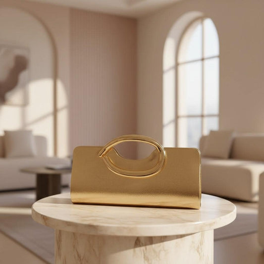 Gold Clutch Bag, Metallic Evening Purse, Ring Handle Handbag, Elegant Formal Bag, Wedding Guest Clutch, Party Purse