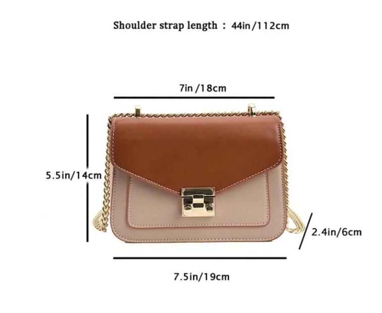 Two Tone Brown Beige Shoulder Bag, Structured Flap Purse, Gold Chain Crossbody Handbag, Neutral Colorblock Bag, Elegant Everyday Purse