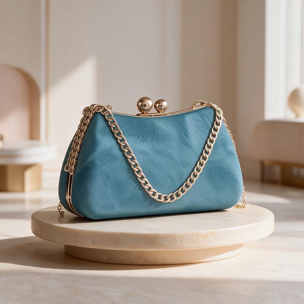 Blue Kiss Lock Clutch, Women's Evening Bag, Chain Strap Purse, Small Blue Shoulder Bag, Elegant Party Bag