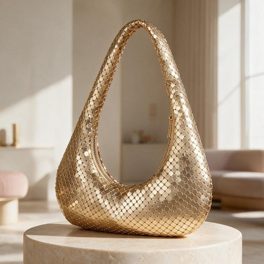 Gold Sequin Hobo Bag, Sparkly Shoulder Bag for Women, Metallic Evening Purse, Glam Party Handbag, Holiday Night Out Bag