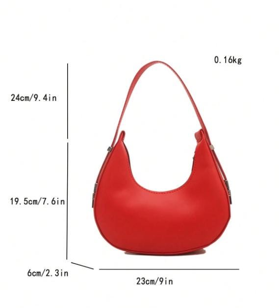 Red Crescent Shoulder Bag, Women's Red Hobo Bag, Minimalist Handbag, Half Moon Purse, Y2K Underarm Bag, Chic Everyday Bag