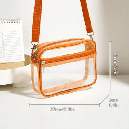 Orange Clear Crossbody Bag, Transparent Shoulder Purse, Zipper Handbag