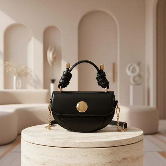 Black Top Handle Bag, Structured Shoulder Bag, Elegant Flap Handbag, Small Crossbody Purse, Gold Hardware, Women's Everyday Bag