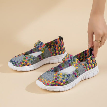 Colorful Woven Slip On Shoes for Women, Geometric Mary Jane Sneakers, Casual Summer Footwear