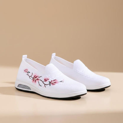 Embroidered Floral Slip On Shoes, Women's Flower Sneakers, White Casual Shoes, Pink Blossom Shoes, Spring Summer Gift