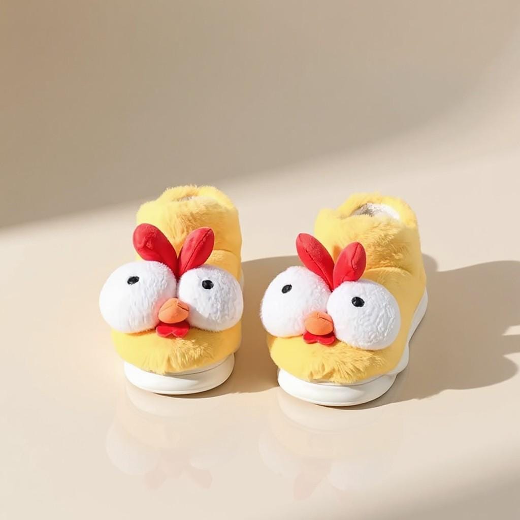 Chicken Slippers, Funny Fuzzy House Shoes, Plush Chick Animal Slides, Cozy Indoor Footwear