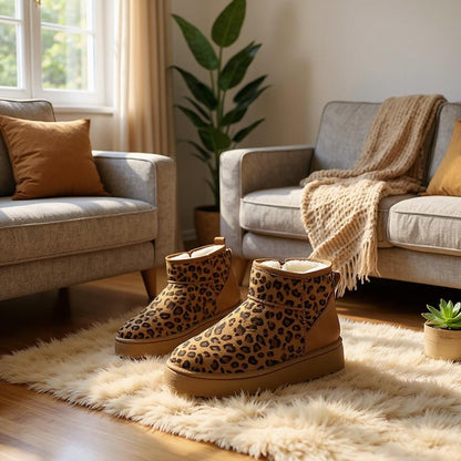 Leopard Winter Boots, Fur Lined Ankle Boots, Cozy Animal Print Shoes