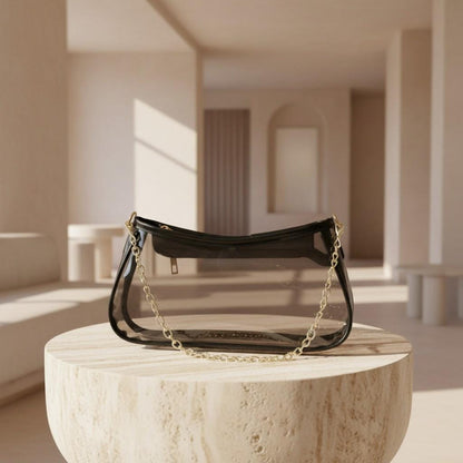 Clear Shoulder Bag, Transparent Crossbody Purse, Black PVC Handbag, Gold Chain Bag, Y2K Clear Bag, Trendy Women's Bag