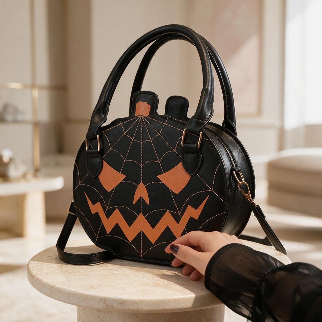 Halloween Pumpkin Handbag, Black Spiderweb Purse, Spooky Gothic Shoulder Bag