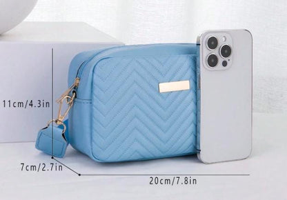 Light Blue Quilted Crossbody Bag, Chevron Shoulder Purse, Powder Blue Handbag, Casual Everyday Bag, Adjustable Strap