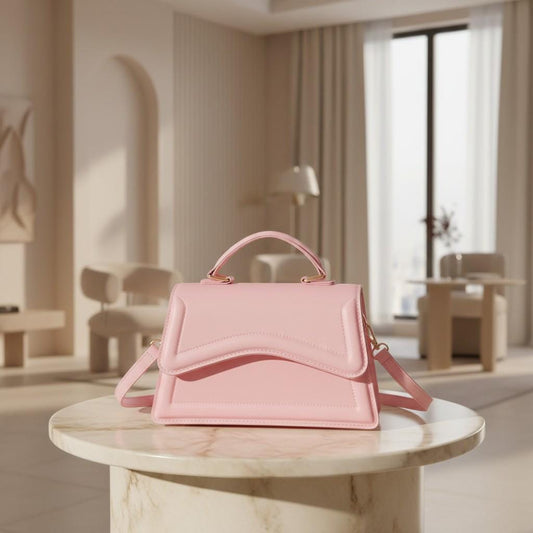 Pink Handbag for Women, Structured Shoulder Bag, Top Handle Crossbody Purse, Minimalist Flap Bag, Everyday Pink Purse