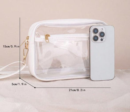 Clear Crossbody Bag for Women, Transparent Shoulder Purse, White Trim Travel Bag, Minimalist Everyday Handbag