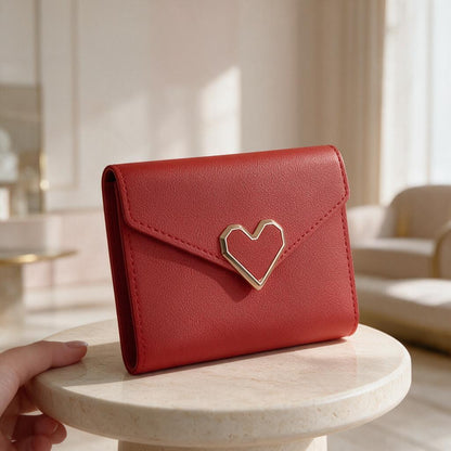 Red Heart Clasp Wallet, Small Womens Wallet, Compact Flap Purse