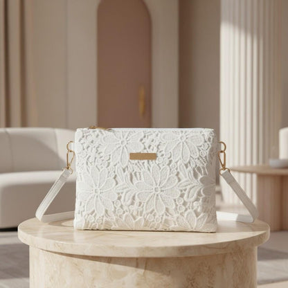 White Lace Crossbody Bag, Floral Shoulder Purse, Romantic Women's Everyday Bag
