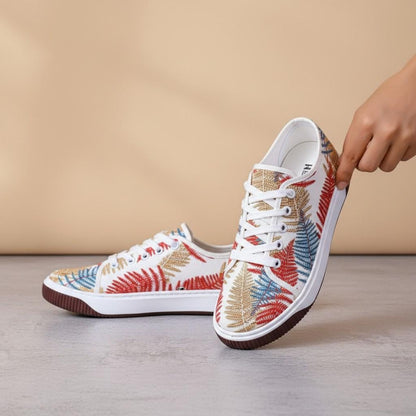 Botanical Leaf Sneakers, Women's Floral Canvas Shoes, Nature Inspired Low Top Sneakers, Colorful Casual Shoes, Gift for Her