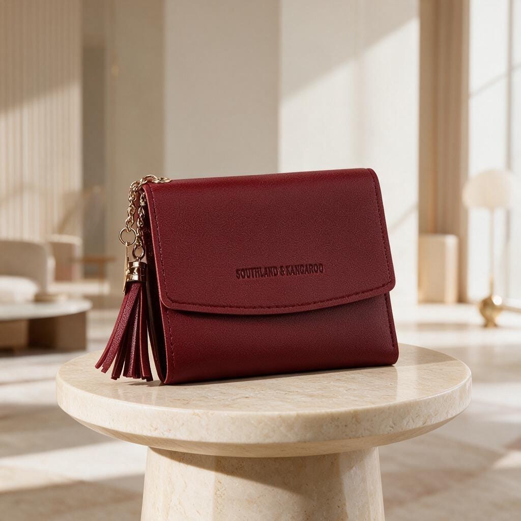 Burgundy Womens Wallet, Small Tassel Wallet, Compact Flap Purse, Red Wallet
