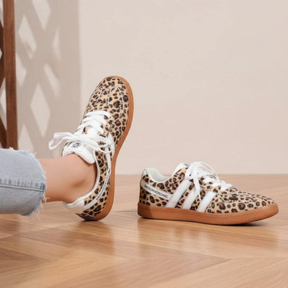 Leopard Print Sneakers for Women, Gum Sole Low Top Shoes, Animal Print Lace Up Sneakers