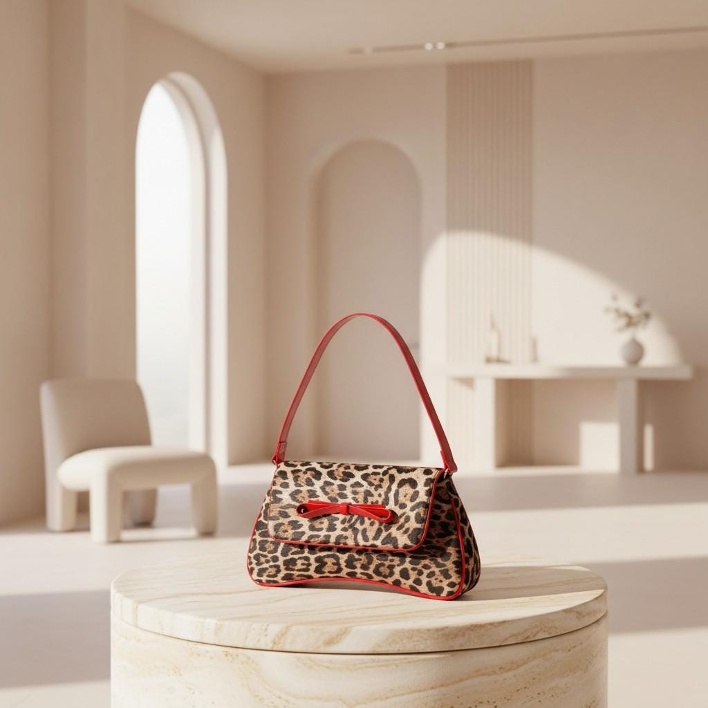 Leopard Print Baguette Bag, Y2K Shoulder Purse, Red Trim Animal Print Handbag, Small Underarm Bag, Retro Style Purse