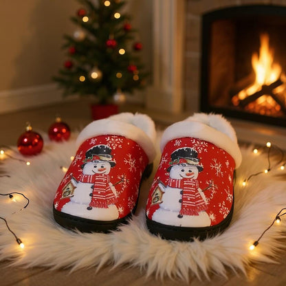 Snowman Slippers, Christmas House Shoes, Cozy Fuzzy Holiday Slippers