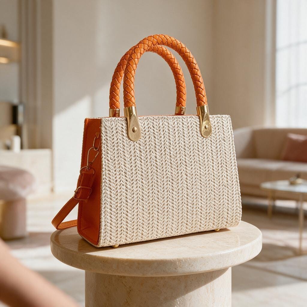 Cream Woven Tote Bag, Braided Handle Handbag, Summer Shoulder Bag, Boho Crossbody Purse, Neutral Everyday Handbag