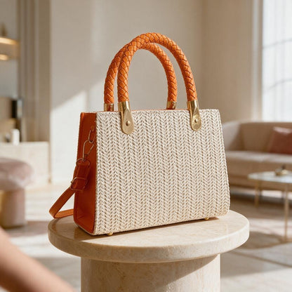 Cream Woven Tote Bag, Braided Handle Handbag, Summer Shoulder Bag, Boho Crossbody Purse, Neutral Everyday Handbag