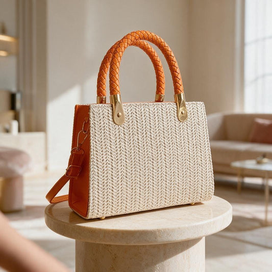 Cream Woven Tote Bag, Braided Handle Handbag, Summer Shoulder Bag, Boho Crossbody Purse, Neutral Everyday Handbag