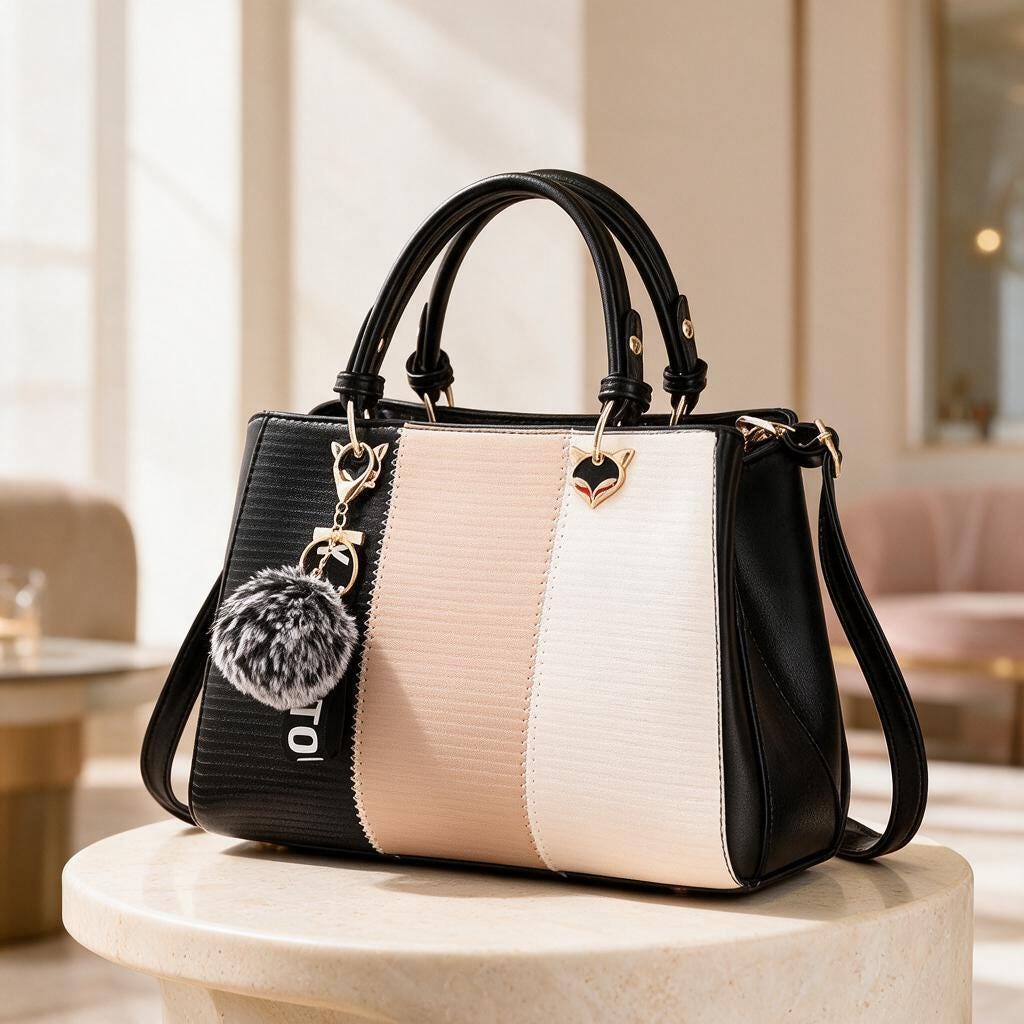 Color Block Handbag, Black Beige Satchel Bag, Structured Shoulder Purse, Top Handle Crossbody Bag, Women's Everyday Tote