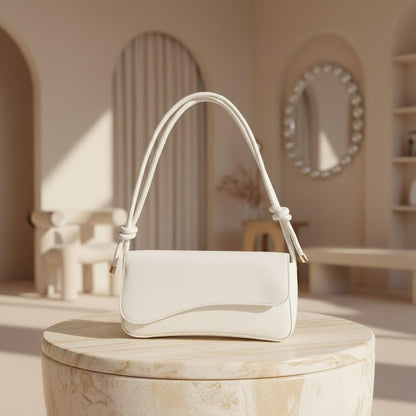 White Flap Shoulder Bag, Minimalist Handbag, Knotted Strap Purse, Small Underarm Bag, Elegant Everyday Bag