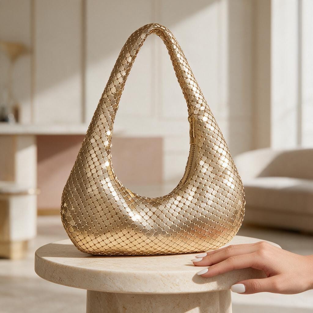Gold Sequin Hobo Bag, Sparkly Shoulder Bag for Women, Metallic Evening Purse, Glam Party Handbag, Holiday Night Out Bag