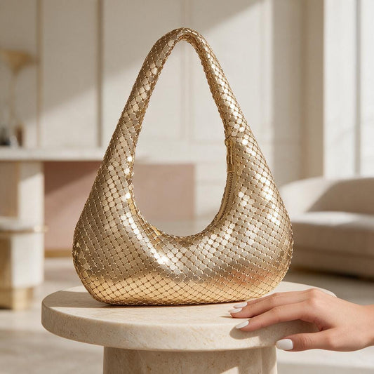 Gold Sequin Hobo Bag, Sparkly Shoulder Bag for Women, Metallic Evening Purse, Glam Party Handbag, Holiday Night Out Bag