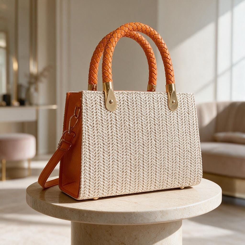 Cream Woven Tote Bag, Braided Handle Handbag, Summer Shoulder Bag, Boho Crossbody Purse, Neutral Everyday Handbag