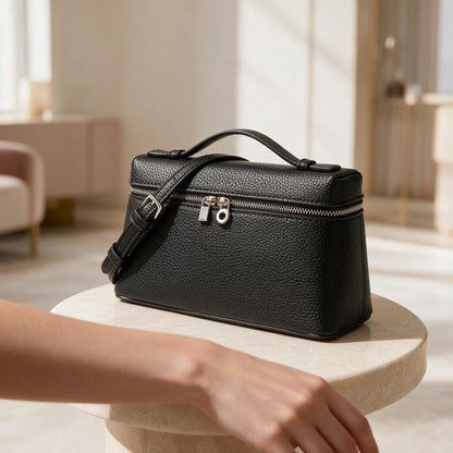 Black Structured Crossbody Bag, Boxy Shoulder Purse, Zipper Handbag, Top Handle Bag, Minimalist Everyday Crossbody