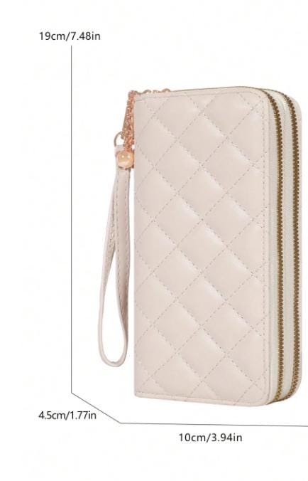 White Quilted Wristlet Wallet, Womens Zip Wallet, Elegant Long Wallet, Gift for Her