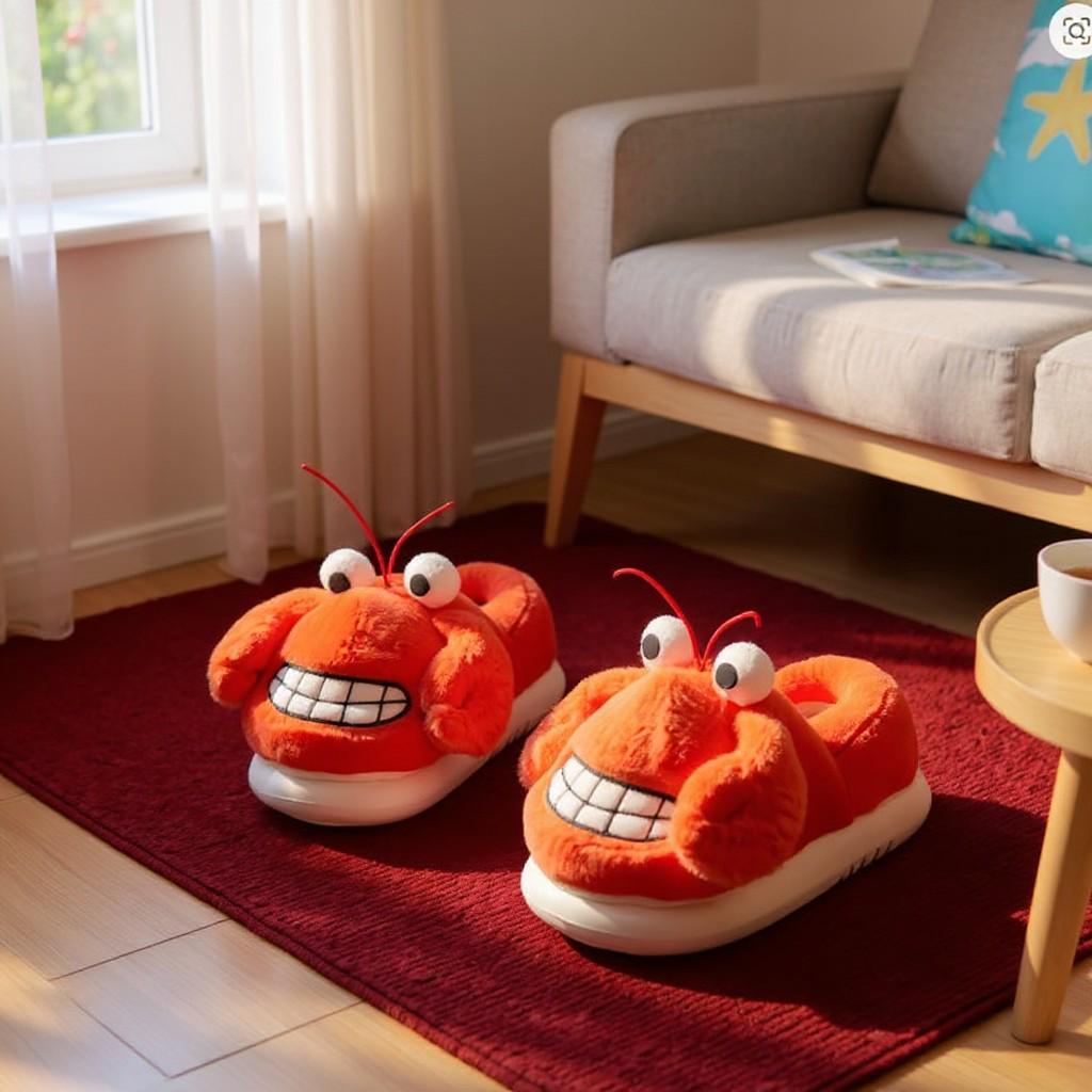 Lobster Slippers, Funny Fuzzy House Shoes, Plush Animal Slippers, Cozy Indoor Shoes