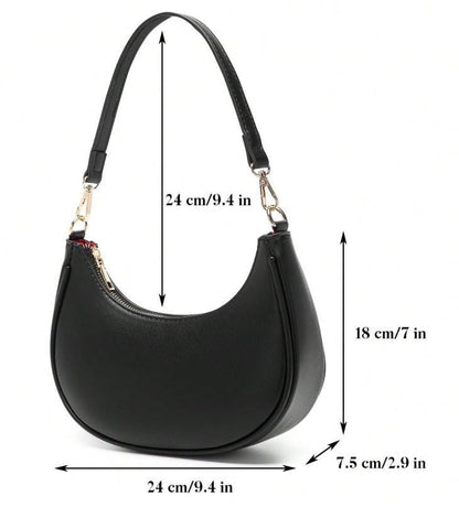 Black Hobo Shoulder Bag, Crescent Purse, Minimalist Women's Handbag