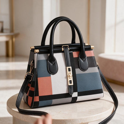 Geometric Tote Bag, Color Block Handbag, Women's Structured Purse, Top Handle Shoulder Bag, Modern Everyday Bag