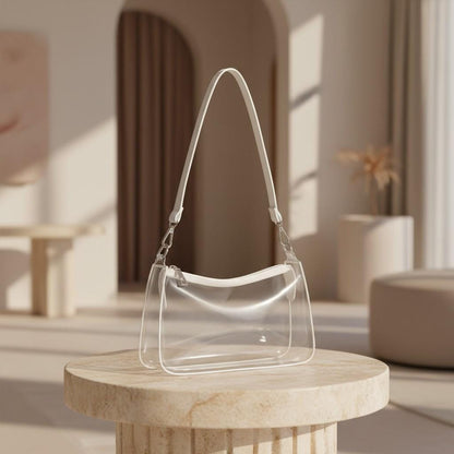 Clear Shoulder Bag, Transparent Purse for Women, See Through Handbag, White Strap Mini Bag, Everyday Purse