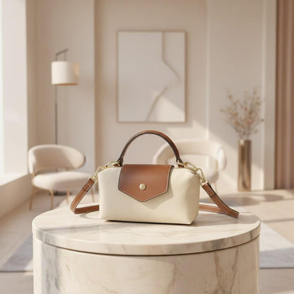 Cream Brown Crossbody Bag for Women, Small Shoulder Handbag, Elegant Top Handle Purse, Minimalist Everyday Bag