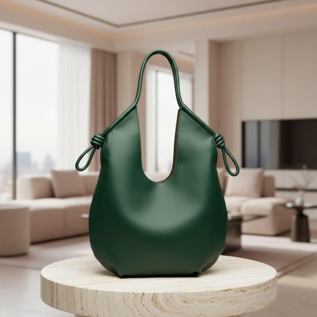 Dark Green Hobo Bag, Slouchy Shoulder Purse, Minimalist Green Handbag, Soft Everyday Tote, Forest Green Shoulder Bag