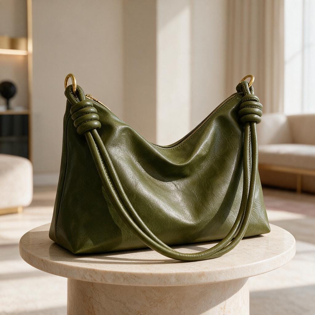 Olive Green Hobo Bag, Slouchy Shoulder Bag, Soft Faux Leather Purse, Y2K Shoulder Handbag, Knotted Strap Bag, Everyday Tote