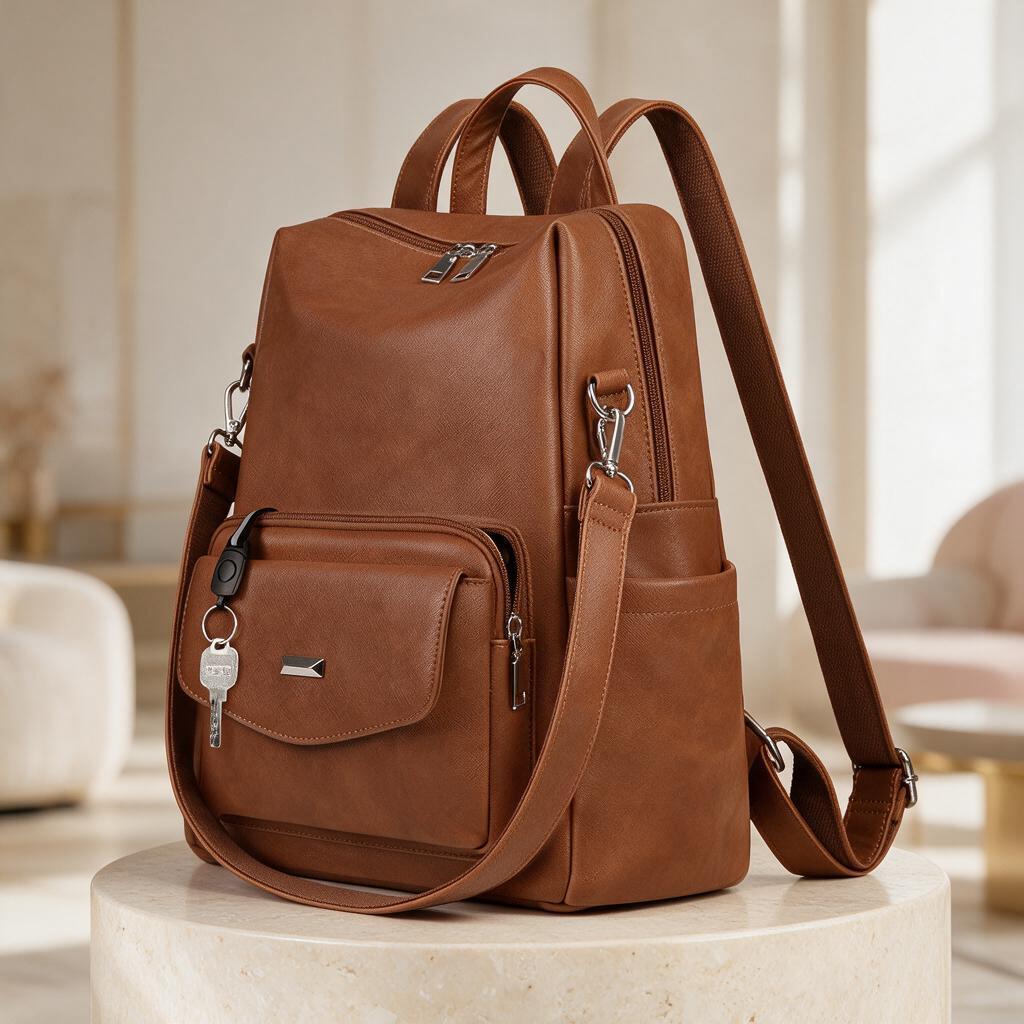 Brown Women's Backpack, Multi Pocket Travel Backpack, Convertible Shoulder Bag, Casual Daypack, Work and Travel Bag