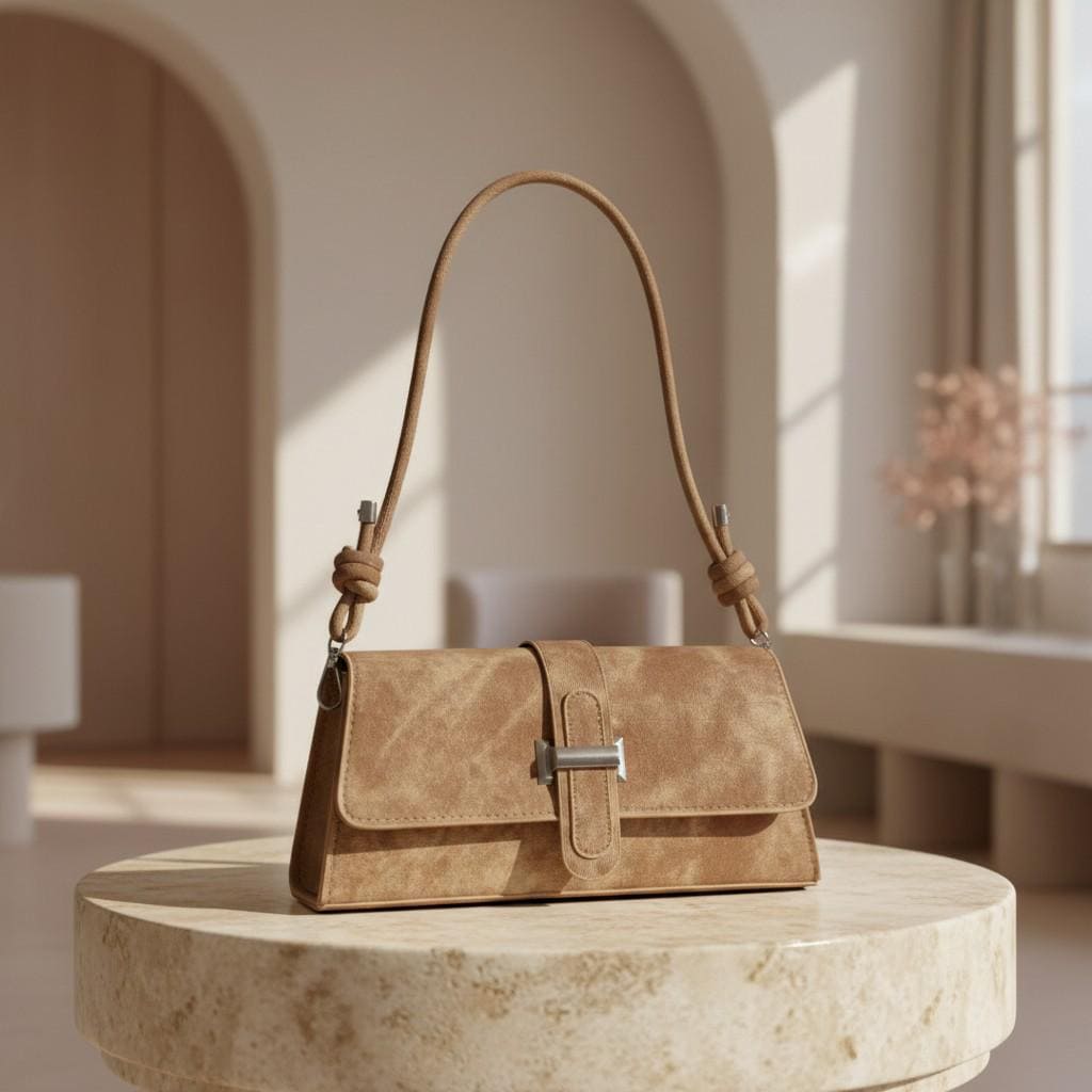 Beige Textured Shoulder Bag, Women's Flap Crossbody Purse, Cord Strap Handbag, Minimalist Tan Bag, Everyday Purse