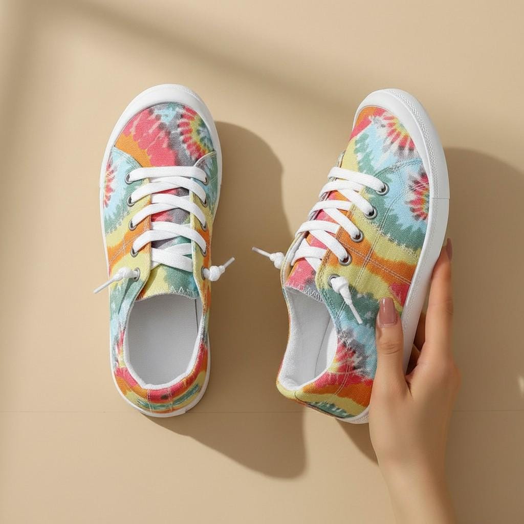 Tie Dye Sneakers for Women, Colorful Rainbow Low Top Shoes, Retro Lace Up Sneakers