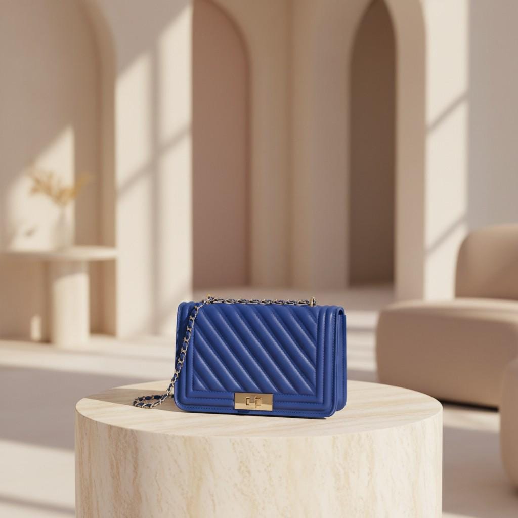 Blue Quilted Shoulder Bag, Chain Strap Purse, Diagonal Quilted Crossbody Bag, Cobalt Blue Handbag, Elegant Flap Bag