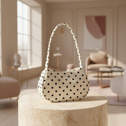 Polka Dot Shoulder Bag, Black and White Baguette Purse, Cute Underarm Handbag, Retro Print Y2K Bag, Women's Small Bag